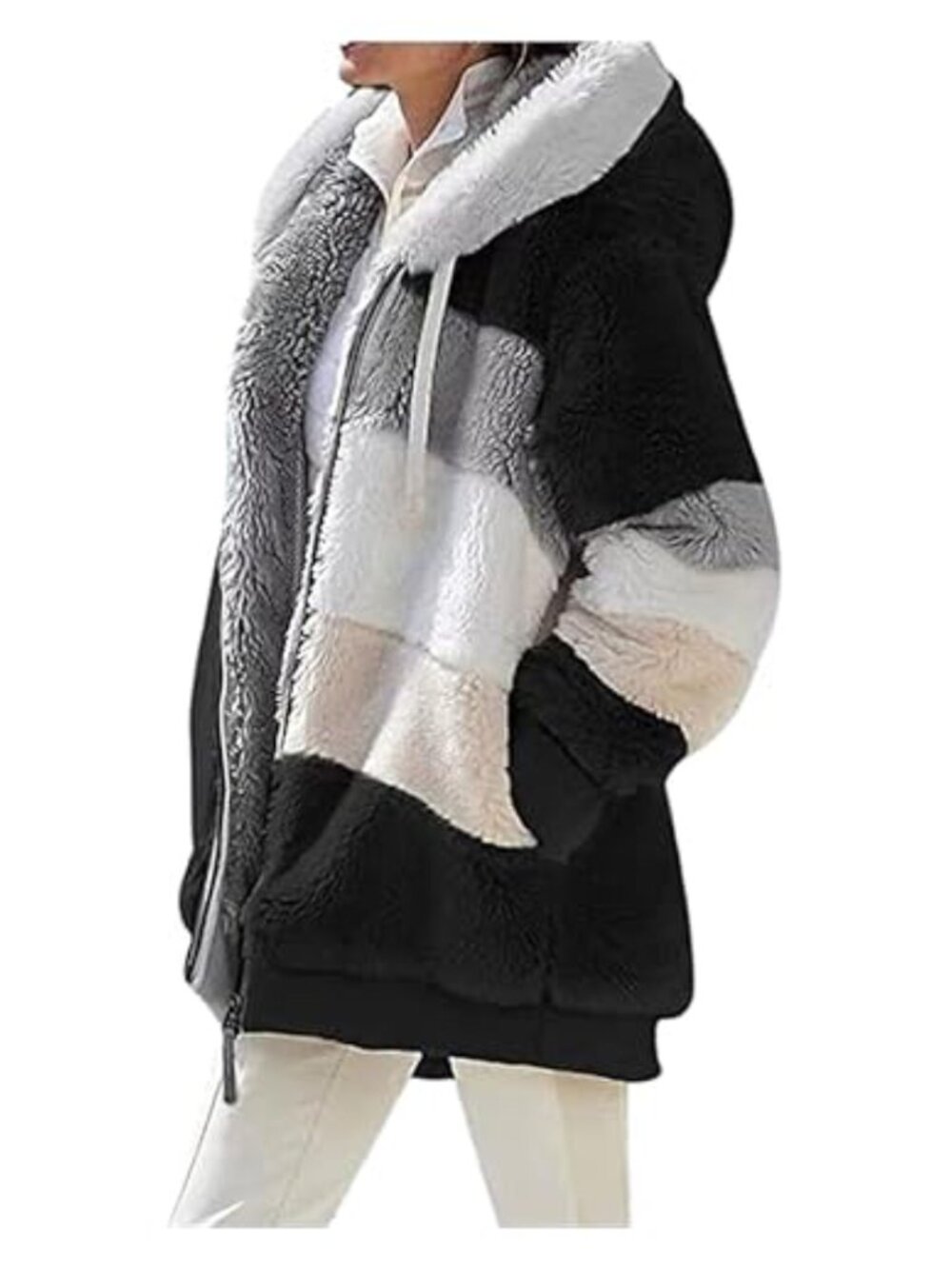 Womens Plush Teddy Fleece Jacket Fuzzy Winter Coat with Pockets